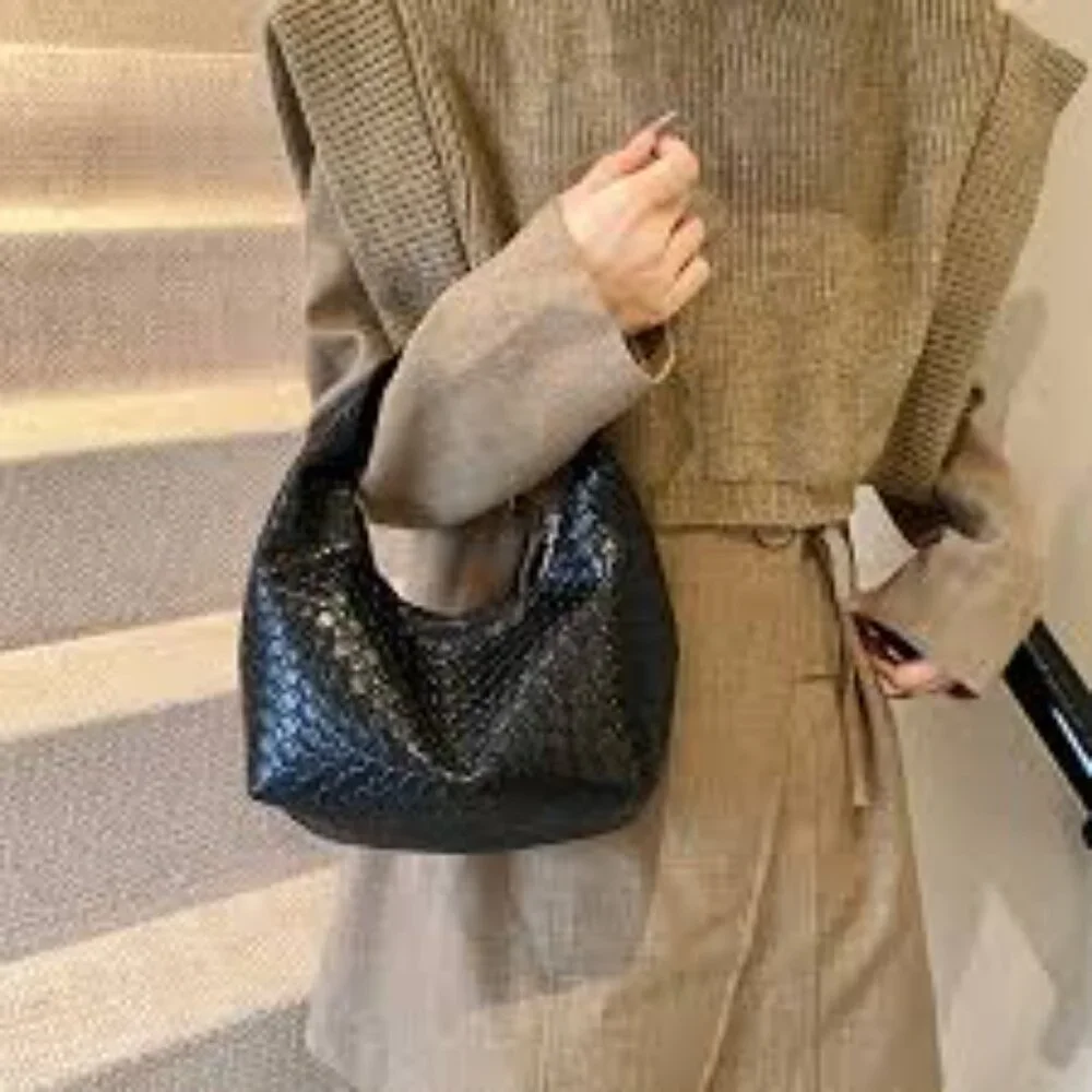 Embossed Woven Slouchy Mini Hobo Bag Faux Leather- Black- NWT
